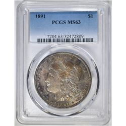 1891 MORGAN DOLLAR, PCGS MS-63 COLOR