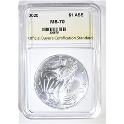 2020 AMERICAN SILVER EAGLE, OBCS PERFECT GEM BU