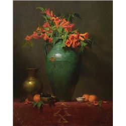 Elizabeth Robbins - Trumpet Vines in Green Pottery