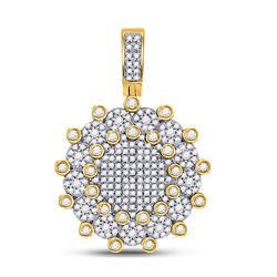 1 CTW Mens Round Diamond Circle Charm Pendant 10kt Yellow Gold - REF-60N3Y