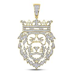3/4 CTW Mens Round Diamond King Lion Crown Charm Pendant 10kt Yellow Gold - REF-69Y3X