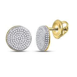 5/8 CTW Mens Round Diamond Circle Cluster Stud Earrings 10kt Yellow Gold - REF-39R6H