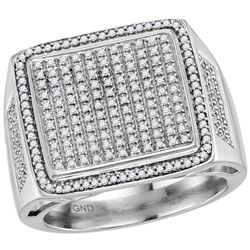 3/4 CTW Mens Round Diamond Square Cluster Ring 10kt White Gold - REF-60R3H