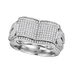 3/4 CTW Mens Round Diamond Symmetrical Concave Rectangle Cluster Ring 10kt White Gold - REF-71K9R