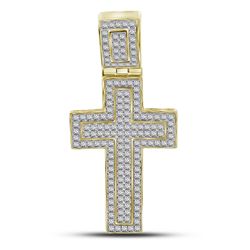 1/2 CTW Mens Round Diamond Roman Cross Charm Pendant 10kt Yellow Gold - REF-41X9T
