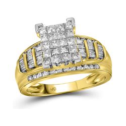 2 CTW Princess Diamond Cluster Bridal Wedding Engagement Ring 10kt Yellow Gold - REF-111W6F