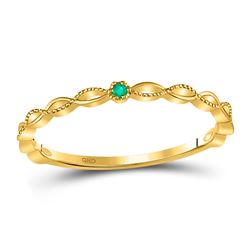 0.01 CTW Round Emerald Solitaire Milgrain Stackable Ring 10kt Yellow Gold - REF-9F6M