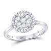 Image 1 : 1/2 CTW Round Diamond Halo Flower Cluster Ring 10kt White Gold - REF-41K9R