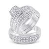 Image 1 : His Hers Round Diamond Cluster Matching Wedding Set 1 Cttw 10kt White Gold - REF-93N9F
