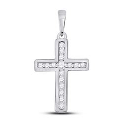 Womens Round Diamond Cross Pendant 1/10 Cttw 10kt White Gold - REF-7F5W