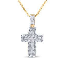 Mens Baguette Diamond Cross Charm Pendant 2-1/3 Cttw 14kt Yellow Gold - REF-153N5F
