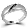 Image 1 : Mens Round Black Color Enhanced Diamond Band Ring 1/8 Cttw 10kt White Gold - REF-19X9A