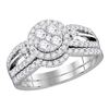 Image 1 : Round Diamond Cluster Bridal Wedding Ring Band Set 1 Cttw 14kt White Gold - REF-76M5H