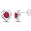 Image 1 : Womens Round Lab-Created Ruby Diamond Heart Earrings 3/8 Cttw 10kt White Gold - REF-13X9A
