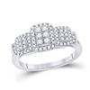 Image 1 : Womens Round Diamond Triple Rectangle Cluster Ring 1/2 Cttw 10kt White Gold - REF-38K9Y