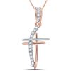 Image 1 : Womens Round Diamond Double Cross Pendant 1/10 Cttw 14kt Rose Gold - REF-7M5H