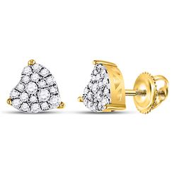 Womens Round Diamond Heart Earrings 1/4 Cttw 10kt Yellow Gold - REF-17R5X