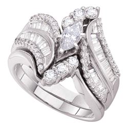 Marquise Diamond Bridal Wedding Ring Band Set 1-1/2 Cttw 14kt White Gold - REF-178R5X