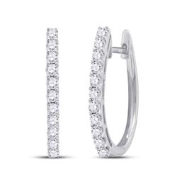 Womens Round Diamond Single Row Hoop Earrings 1 Cttw 14kt White Gold - REF-82A9M