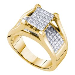 Princess Diamond Cluster Bridal Wedding Engagement Ring 1-1/2 Cttw 14kt Yellow Gold - REF-142H5R
