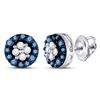 Image 1 : Womens Round Blue Color Enhanced Diamond Cluster Earrings 1/3 Cttw 10kt White Gold - REF-12H9R