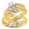 Image 1 : His Hers Round Diamond Solitaire Matching Wedding Set 1/20 Cttw 14kt Yellow Gold - REF-32M5H