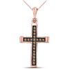 Image 1 : Womens Round Brown Diamond Cross Pendant 1/10 Cttw 14kt Rose Gold - REF-8W5K