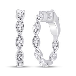 Womens Round Diamond Fashion Hoop Earrings 1/5 Cttw 14kt White Gold - REF-38A9M