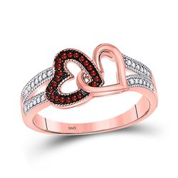 Womens Round Red Color Enhanced Diamond Double Heart Ring 1/6 Cttw 10kt Rose Gold - REF-20M5H