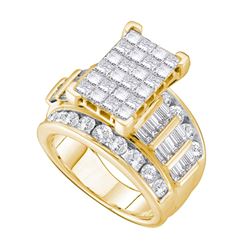 4 CTW Princess Diamond Cluster Bridal Wedding Engagement Ring 14kt Yellow Gold - REF-324F3M