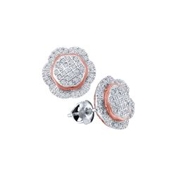 1/3 CTW Round Diamond Rose-tone Frame Octagon Cluster Earrings 10kt White Gold - REF-24A3N