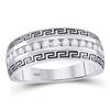 Image 1 : 1/2 CTW Mens Round Diamond Greek Key Single Row Wedding Ring 14kt White Gold - REF-71F9M