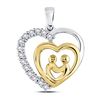 Image 1 : 1/20 CTW Round Diamond Mom Mother Child Heart Pendant 10kt Two-tone Gold - REF-11Y9X