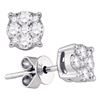 Image 1 : 1 & 3/8 CTW Round Diamond Cluster Stud Earrings 18kt White Gold - REF-222T3K