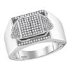 Image 1 : 1/3 CTW Mens Round Diamond Elevated Square Cluster Ring 10kt White Gold - REF-35A9N