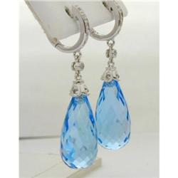 2220 14K White Gold Blue Topaz Earrings w/Diamond