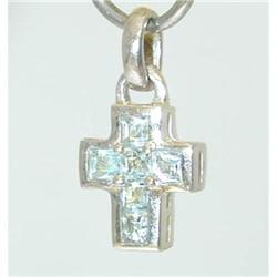 7254 Silver/ 18K Gold Cross Pendant w/ Blue Topaz