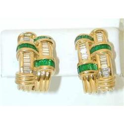7262 KRYPELL 18K Gold Earrings w/ Emerald/ Diamonds