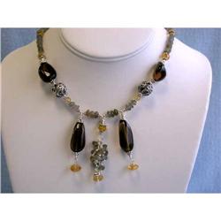 7279 Silver Necklace with Smoky Topaz, Citrine and Opal