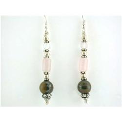7289 Dangling Silver, Tiger Eyes and Quartz Earrings