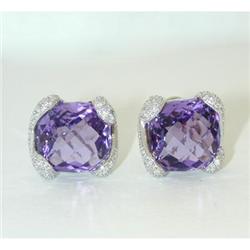 2774 EFJ 14k White Gold Earrings w/Amethyst/Dia