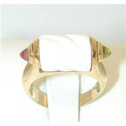 1177 BVLGARI 18K Gold Ring w/Ceramic/ Peridot/Tourmalin