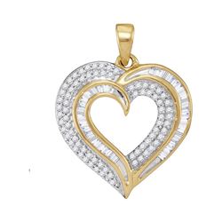 Womens Baguette Diamond Heart Pendant 3/8 Cttw 10kt Yellow Gold - REF-21W5K