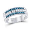 Womens Round Blue Color Enhanced Diamond Band Ring 1/2 Cttw 10kt White Gold - REF-36Y9N