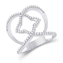 Womens Round Diamond Starburst Negative Space Ring 1/2 Cttw 14kt White Gold - REF-41X9A