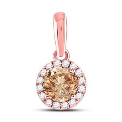 Womens Round Brown Diamond Halo Solitaire Pendant 1/2 Cttw 14kt Rose Gold - REF-36Y9N