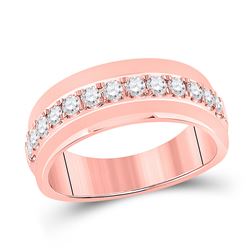 Mens Round Diamond Wedding Single Row Band Ring 3/4 Cttw 14kt Rose Gold - REF-82Y9N