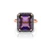 Genuine 5.8 ctw Amethyst & Black Diamond Ring 14KT Rose Gold - REF-79A8K