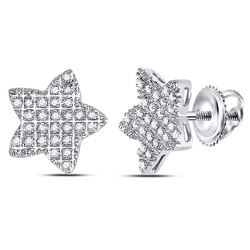 Mens Round Diamond Star Cluster Earrings 1/6 Cttw 10kt White Gold - REF-10A5M