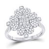 Womens Baguette Diamond Clover Cluster Ring 3/4 Cttw 14kt White Gold - REF-60A9M